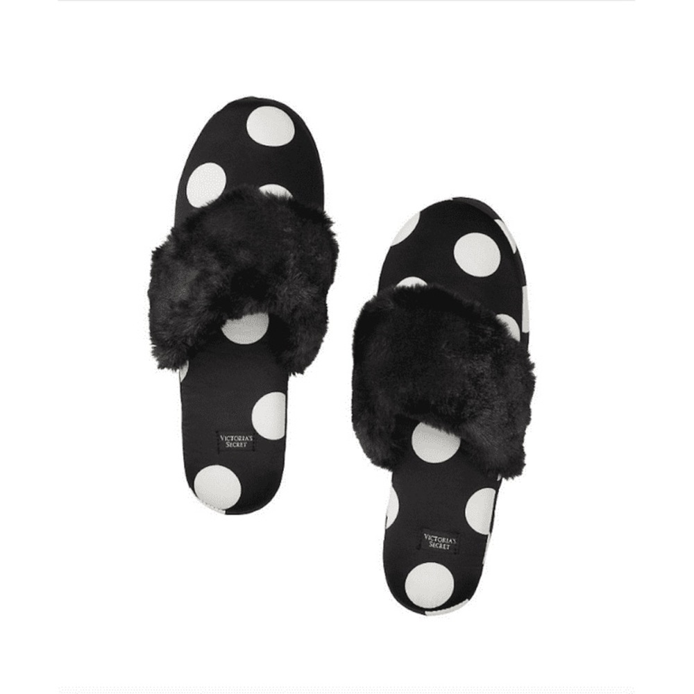 Victoria Secret Shoes | Black Polka Dot Satin Slippers | M (7-8) |